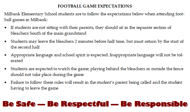 Milbank Elementary Football Game Expectations